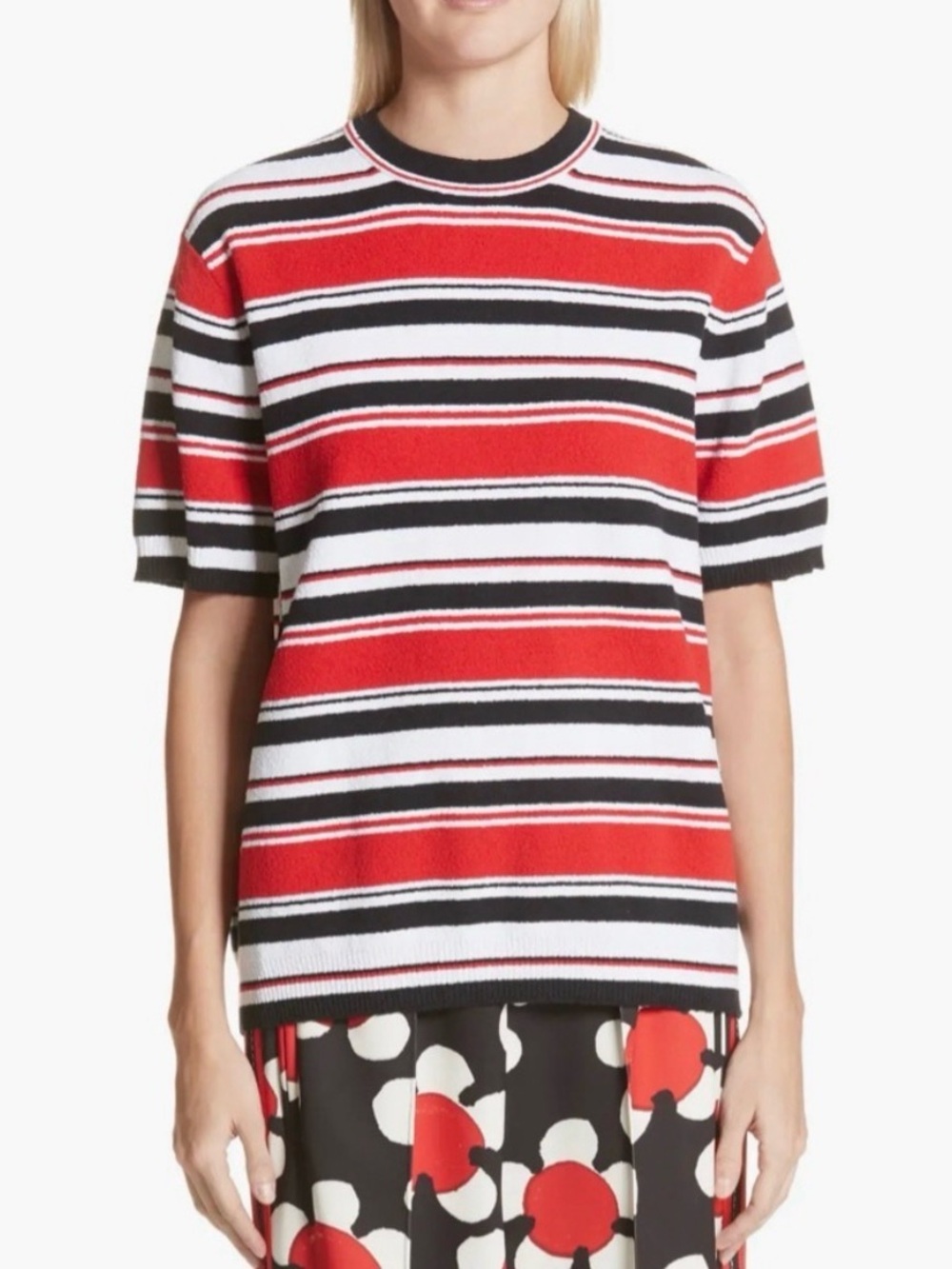 MARC JACOBS The Striped Top Black Red White Short Sleeve Gold Zipper Size S
